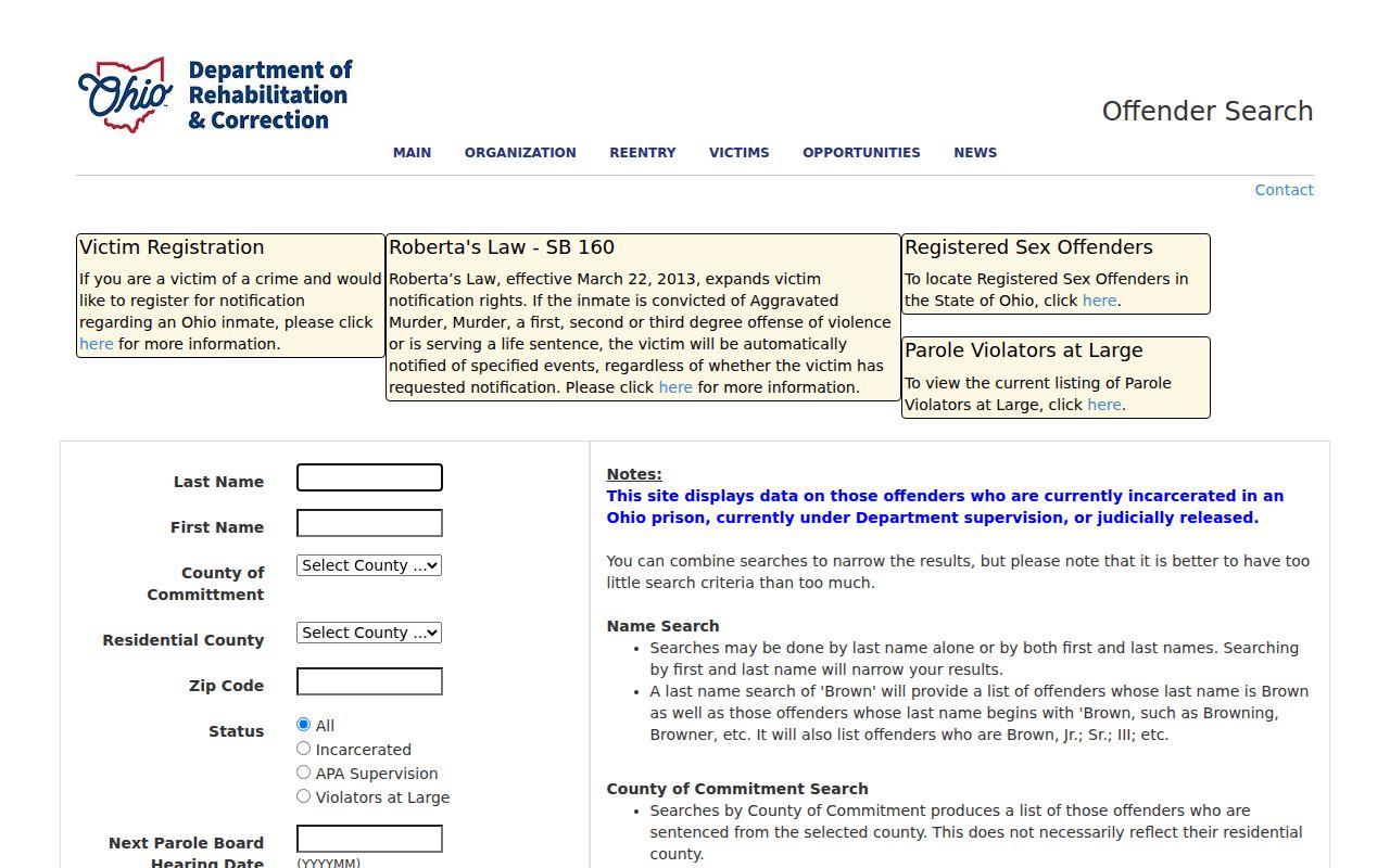 Bath Township previous-resident research using Ohio DRC custody-status search