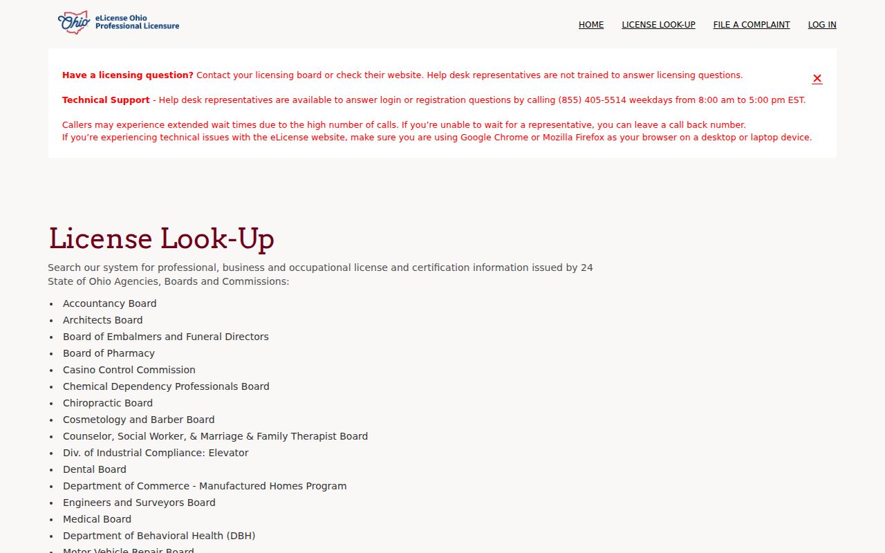 Bath Township resident lookup image of the eLicense Ohio verification search