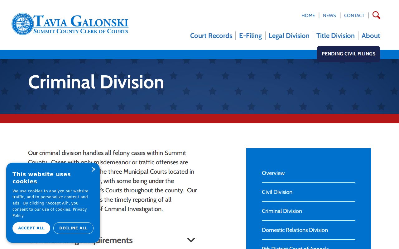 Bath Township resident lookup image of Summit County Clerk Criminal Division information